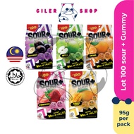 Sour + Gummy Lot 100 Oren/Strawberi/Mangga/Blackcurrant/Epal (95G)