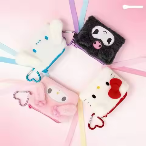 Hello Kitty Cartoon Cute Plush Purses My Melody Fleece Makeup Bag Cinnamoroll Coin Bag Kuromi PU Wal