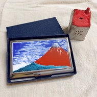 九谷燒青郊窯名片盒-赤富士