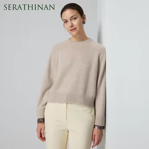 BY4521346 Luxury 100% Wool Knit Pullover Sweater Fine 7-Gauge Rib with Sequin Embellished Rib Sleeve