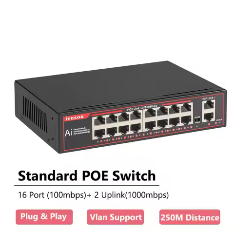 POE Switch 16 Port 100mbps Ethernet Network Switch ieee 802.3 af/at for IP Camera /CCTV Security Cam