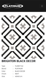 Keramik Platinum 40x40 Brighton Black Decor Matt *****