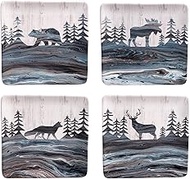 Certified International Fluidity Lodge 8.5" Salad/Dessert Plates, Set of 4 Assorted Designs, Multi C