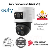 eufy PoE Cam S4, NVR Camera, 4K Triple Lens, 360° Pan Tilt, 8× Zoom, AI Track, Night Vision, 24/7 re