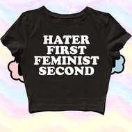 STARPERSON | CROP TOP HATER FIRST FEMINIST SECOND BLACK | GRUNGE | Y2K | METAL METAL | VINTAGE VINTA