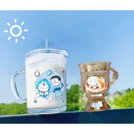 Doremon glass lolita cup with handle and straw lid 140ml 400ml C29U9 cute cartoon