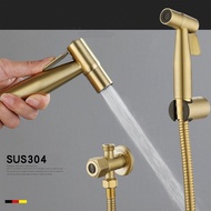 Bidet Faucet Hand Protable Toilet Bidet Sprayer Stainless Steel Toilet Bidet faucet With Dual Water outlet Gold Brushed Bathroom Shower Head Self Cleaning
