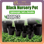 100pcs Black Nursery Pot Plastic Soft Pots Seedling Container Polybag Flower Pot Pasu Bunga Hitam
