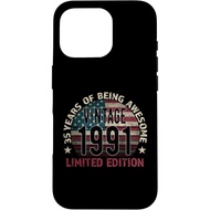 35th Birthday Gift Men Vintage Born 1991 Turning 35 Year Old Case for iPhone 16 Pro L84D