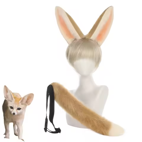 Archi Handwork Fennec Fox Plush Headwear Tail Furry Fursuit Ears Headband Tails Cosplay Props