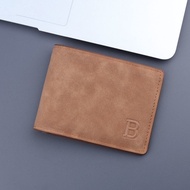 Wallet Men Simple Folding Zipper Thread Thin Style Youth Short Wallet Frosted Soft Leather Multifunc