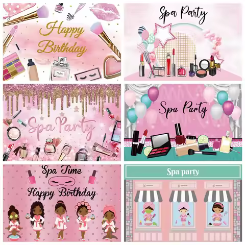 Spa Party Backdrop Pamper Princess Girl Woman Pink Beauty Makeup Birthday Photography Background Dec