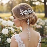 Bridal Fringe Hair Comb Marquise Rhinestone Wedding Hair Accessory For Women