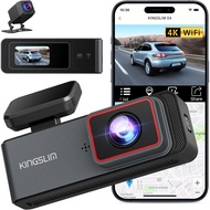 Kingslim E4 4K Dash Cam Depan dan Belakang, WiFi Depan 4K Belakang 1080P Dual Dash Camera untuk Kere
