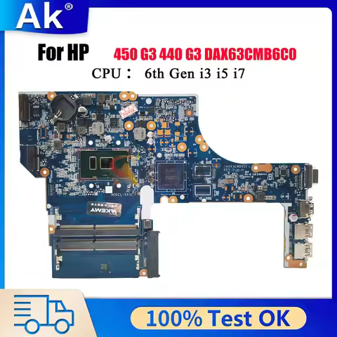 DAX63CMB6C0 Laptop Motherboard For HP ProBook 450 G3 470 G3 With i3 i5 i7 CPU UMA 855674-001 855674-