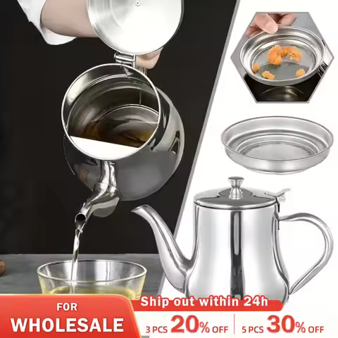 1Pc Household Stainless Steel Oil Pot with Filter