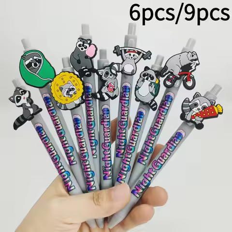 6pcs/9pcs Fitness Raccoon Series Ballpoint Pen Love Life Raccoon Theme Gift Pen Student Writing Sign