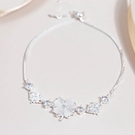 Lắc tay bạc nữ mặt cỏ 4 lá kiểu dây rút freesize - Shop Bạc Nhật Duy