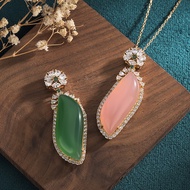 Her Lab Jewelry | Vòng cổ đôi đá Chalcedony tinh khiết tự nhiên mới Vòng Cổ Ngọc Bích Ngọc Lục Bảo l