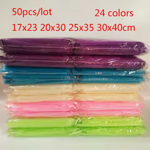 50pcs Jewelry Gift Bag 17x23 20x30 25x35 30x40 Wedding Party Christmas Organza Gift bags Drawstring 