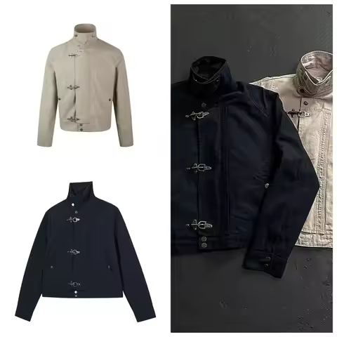 American retro workwear jacket for men 2025 new ins aircraft button stand collar spring and autumn j