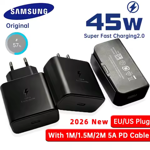 Original SAMSUNG 45W Charger Type C Adapter 25W Super Fast Charging Cord Galaxy S26 S25 FE S24 Ultra