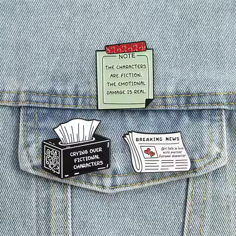 Book Lover Enamel Pins Falls In Love With Fictional Character Brooches Lapel Badges Bookish Reader J
