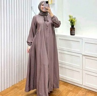 Gamis syari bahan polo linen polos busui Gamis Hanum dress