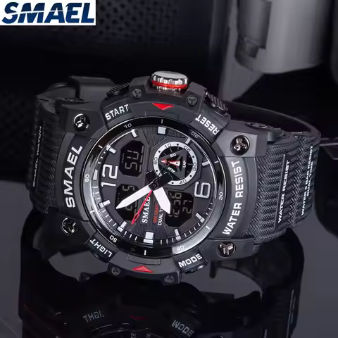 SMAEL Outdoor Transparent Watch Men's Outdoor Cool Dual Display Waterproof Glow Electronic Watch 800