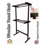 2 Tier Double Layer Solid Wood Towel Rack/ Cloth Hanger/ Towel Hanger/ Penyidai Baju/ Rak Baju/  Pen