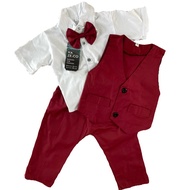 jas formal tuxedo baju anak bayi laki laki 3 bulan - 2 tahun pesta - merah maroon size 2
