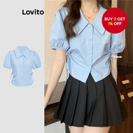 Women Casual Blouse Plain Ruched Button Blouse L122AD109