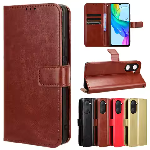 Leather Flip Case For VIVO Y18 Y18e Y28 Y28S 5G Y03 Y02 Y17S Y27 Y22S Protective Cover Wallet Card S