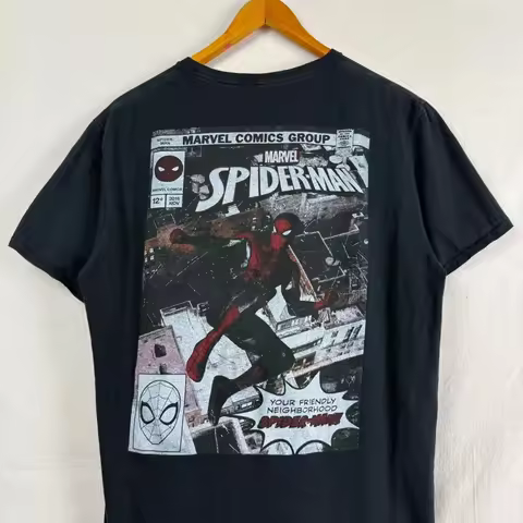 Marvel Genuine 2026 New Retro 90s Spider-Man Avenger Print Plus Size Loose Retro Y2K Men's Crew Neck