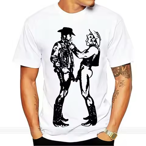 T-SHIRT GAY COWBOY CSD FETISH TOM OF FINLAND BOYFRIEND MALE LEATHER VEST male brand teeshirt men sum