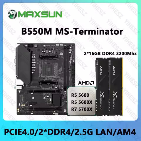 MAXSUN B550M Motherboard Set With Ryzen 5600/5600X/5700X CPU 2*16GB 3200Mhz DDR4 RAM Support 2.5G LA