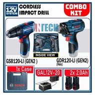BOSCH COMBO KIT GDR120-LI CORDLESS IMPACT DRIVER 12V C/W GSB120-LI CORDLESS IMPACT DRILL 12V (GDR120