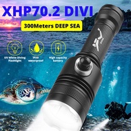 พลังไฟฉายดำน้ำดำน้ำลึก300เมตร XHP70.2มืออาชีพอัพเกรดไฟฉายดำน้ำ18650โคมไฟกลางคืนกันน้ำ