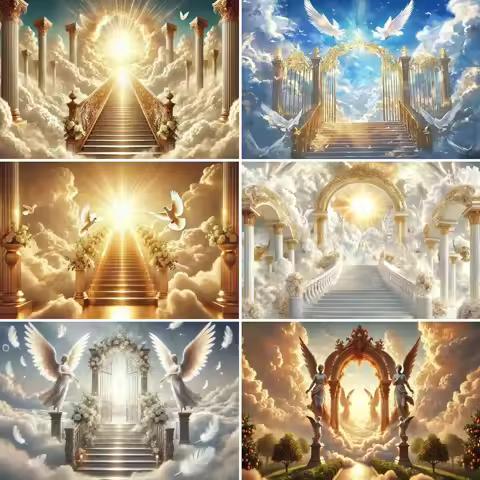 Golden Heaven Staircase Decor Background God's Kingdom Heaven's Light Angel Wings Church Wedding Eve