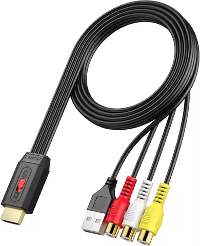 Neoteck RCA to HDMI Converter 60cm/2ft AV to HDMI Cable Supports 16:9/4:3 Aspect Conversion Built-in