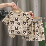 Children Short-Sleeved Suit Pure Cotton Girls Summer Clothes Boys t-Shirt Baby Baby Clothes Korean V