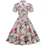 Women'S Dress Floral Printed Short Sleeve Peter Pan Collar Elegant Party Dress Retro Vintage 50s 60s