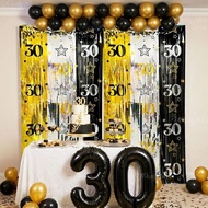 30th Birthday Backdrop Decorations 1x2M Happy 50th 30th Black Gold Foil Fringe Curtains for 30 Birth