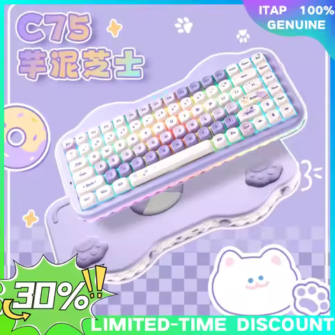 New YUNZII C75 Mechanical Keyboard Tri Mode 75% Creamy Hot Swap RGB Keyboard, Gasket Mount Cute Cake