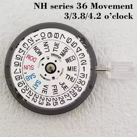 NH36 movement 3/4.2/3.8 o'clock Position black white date Double calendar NH36 Automatic Mechanical 