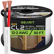 GearIT 12/2 Speaker Wire (50 Feet) 12AWG Gauge - in Wall Audio Speaker Wire Cable / CL2 Rated / 2 Co