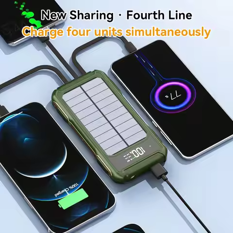 100000mAh Large-capacity Solar Power Bank With four-wire Outdoor Portable Digital Display Mobile Pow