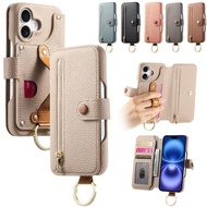 Lychee Pattern Vegan Leather Back Sticky Flip Phone Case with Card Slot for iPhone 17 16 Pro Max 15 