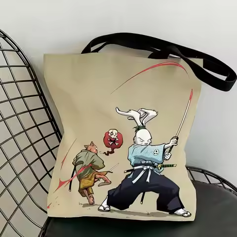 Anime U-Usagi Yojimbo Storage Bags Lightweight Canvas Tote Bag Large Capacity Shoulder Shopper Fashi