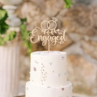 Engaged Cake Topper Engagement Cake Decoration with Ring in Wood